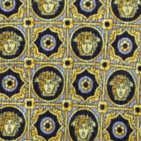 GIANNI VERSACE Rare Vintage, Medusa Print Gold, Grey & Black Neck Tie 3.75" Wide - Picture 8 of 8